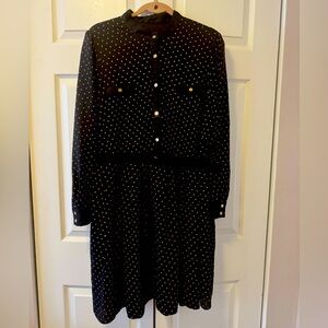 Ann Taylor black button down pleated dress with belt